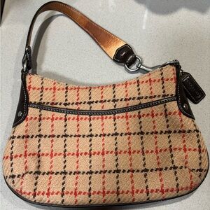 Vintage Coach Tattersall Plaid Wool Baguette Shoulder Bag Brown Y2K